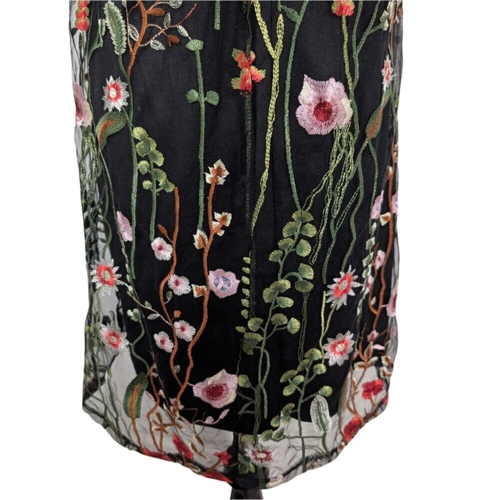 Cato Embroidered Floral Dress Womens Size Medium Black Lined Sleeveless Sheath - Picture 11 of 13